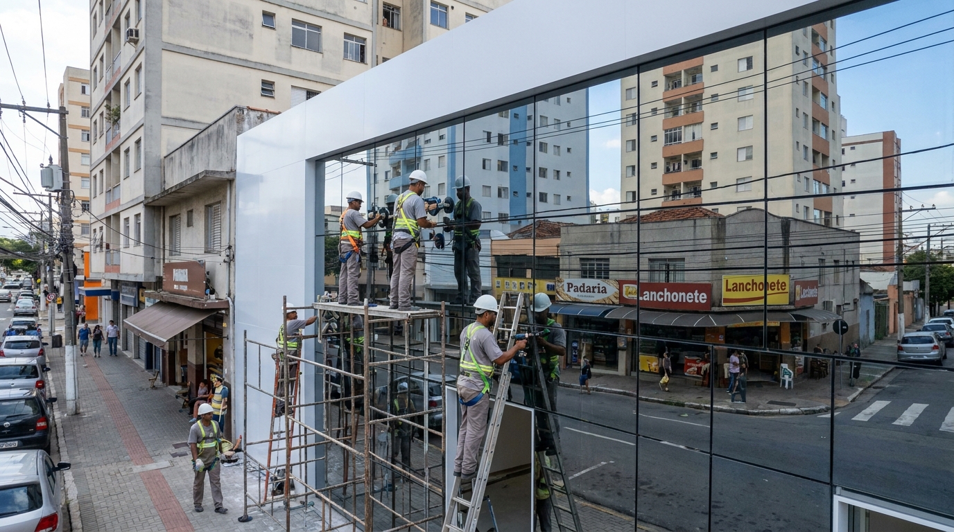 Fachada Com Porta De Vidro em Ipatinga‑MG